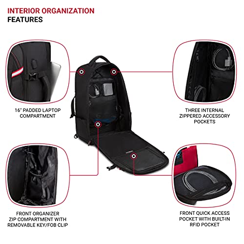 SwissGear 3766 Extra Large 48L Travel Backpack with USB Charging Port, Built-in RFID, Fits 16 Inch Laptop - color: Black, size: 48L