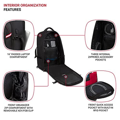 SwissGear 3766 Extra Large 48L Travel Backpack with USB Charging Port, Built-in RFID, Fits 16 Inch Laptop - color: Black, size: 48L