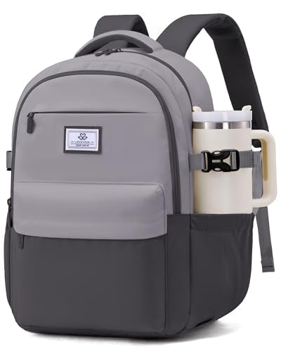 LOVEVOOK Laptop Backpack for Women Teens, 15.6" Computer Bag with 40oz Tumbler Buckle, College School Backpack,14 Pockets - color: Dark/Light Grey, size: 15.6inch
