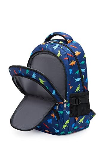 BLUEFAIRY Kids Backpack for Boys Elementary Primary Middle School Bags Back to School Bookbags Gifts Large Compartment with Tablet Sleeve Mochilas para niños 17" Dinosaur Navy Blue - color: Navy Blue