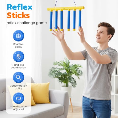 Reflex Sticks Rebounce Game, Reflex Challenge Game, Falling Sticks Reaction Time Trainer with Adjustable Speed Modes for Home, Office & Team Activities (Yellow) - color: Yellow