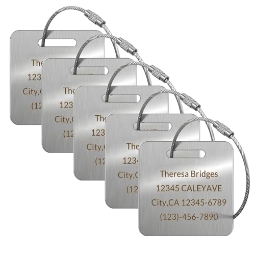 Custom Engraved Luggage Tags, Waterproof Personalized Luggage Tags, Aluminum Personalized Bag Tags for Suitcases/Backpack/Luggage Accessories (Square, Silver, 2 x 2 inches, Herringbone) - color: Silver, size: 2 x 2 inches, style: Square