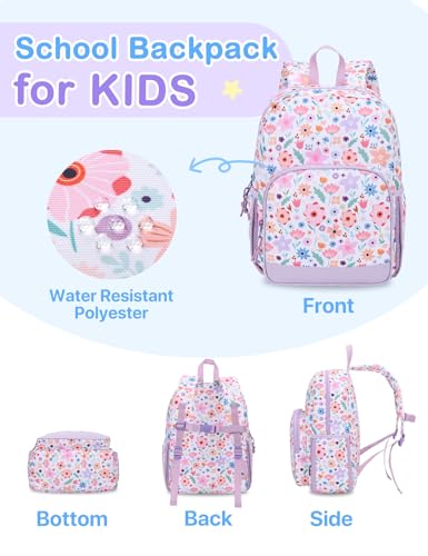 VASCHY Kids Backpacks, 12L Toddler & 17.5L School Backpacks, Lightweight Water-Resistant for Boys and Girls Ages 3-12 - color: Lilac Bloom-s, size: Small