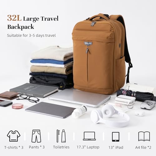 Timeet Travel Backpack for Women Men, 32L 4 In 1 Carry on Luggage Backpack, TSA Friendly Flight Approved 17 Inch Laptop Backpack, Waterproof Travel Bag for Work School Camping Hiking, Warm Brown - color: Warm Brown
