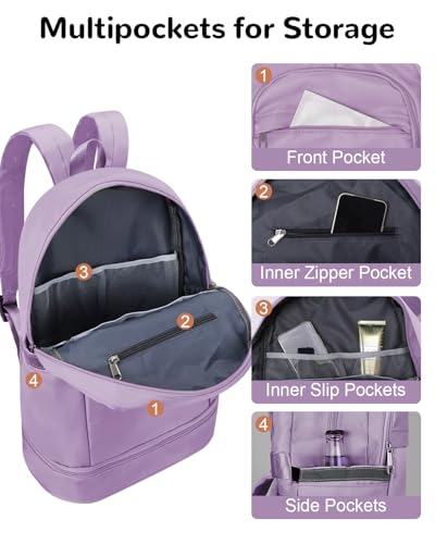 28L Small Gym Backpack with Shoe Compartment for Women, Waterproof Sports Backpack with Wet Pocket, Purple - color: Purple