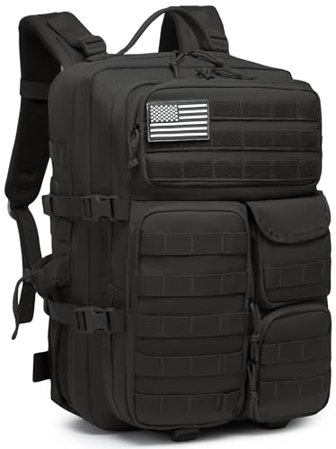 Wotony Tactical Backpack - Military waterproof backpack with multiple pockets and tactical gear for the outdoors (Black, 45L) - color: Black, size: 45L