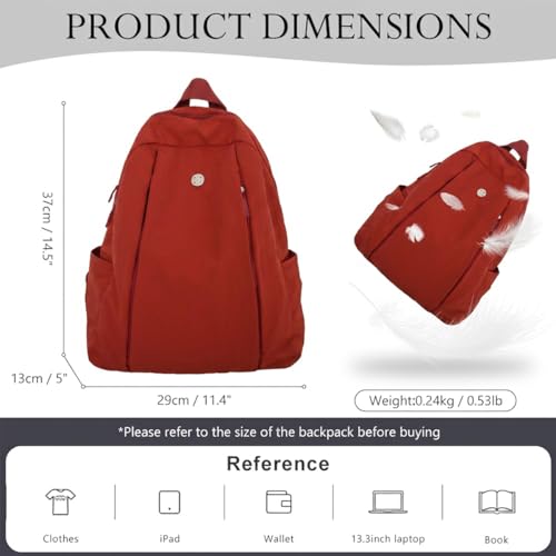 Nylon Backpack for Women Men, Waterproof Travel Backpack Purse Casual Daypack, Gym School Backpack for Daily Cycling (Red) - color: Red