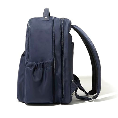 Baggallini Tribeca Expandable Laptop Backpack - 15"x11" Lightweight RFID Computer Bag for Work & Travel with Luggage Sleeve - color: French Navy Twill