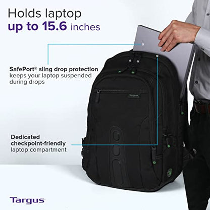 Targus Spruce EcoSmart Travel Laptop Backpack for 15.6 inch Laptops, TSA-Friendly Carry On Backpack Laptop Bag for Work and Travel, Black (TBB013US) - size: 15.6 inch