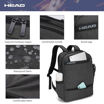 HEAD Business 17.3 inch Laptop Backpack for Men, Waterproof Travel Backpacks with Trolley Sleeve, Large Carry On Business Bag in 8 Pockets, Independent Laptop Compartment Bag for Work/Commute/College - color: Black