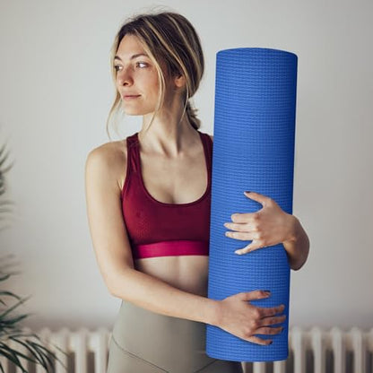 Black Yoga Mat, 1/4" High Density Extra Thick Anti-Tear Non-Slip Pilates Mat with Carrying Strap,Comfortable Pink Fitness Mat for Exercise,Fitness,Home Workout,Stretching,Pilates,Gym - color: Pink