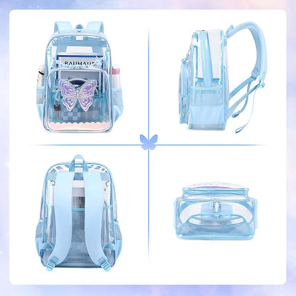 MUSEVOS Clear Backpack for School, Clear Bookbag for Girls PVC Heavy Duty Transparent Backpack, Blue Butterfly - color: Blue