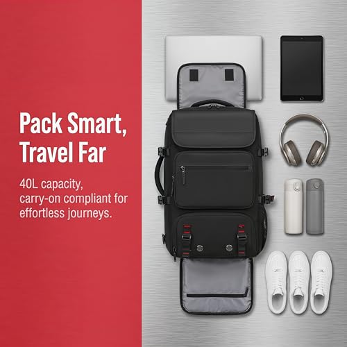 Travel BackpackWaterResistant Large LaptopBackpack with Shoe CompartmentMulti-Pocket Carry On Backpack for Business Work Trip - color: Black