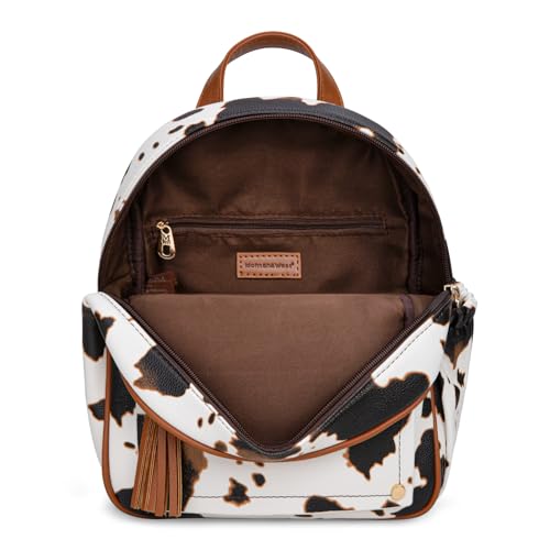 Montana West Mini Backpack Purse for Women Anti Theft Backpacks with Secured Zipper and Tassel - color: Mini Cow Print Brown
