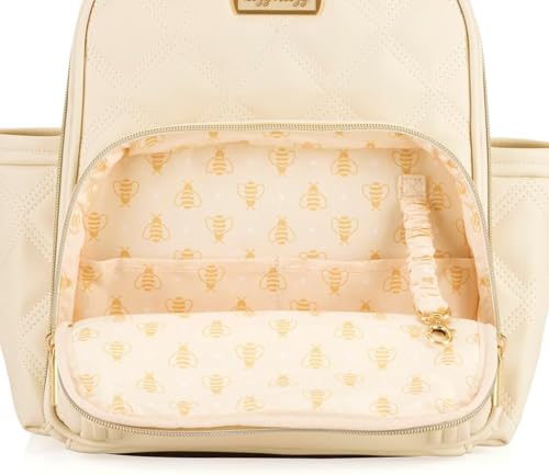 Itzy Ritzy Mini Diaper Bag Backpack – Chic, Compact Mini Plus Backpack with Changing Pad, 10 Pockets (6 Internal, 4 External), Grab-Top Handle & Rubber Feet (Milk & Honey) - color: Milk & Honey