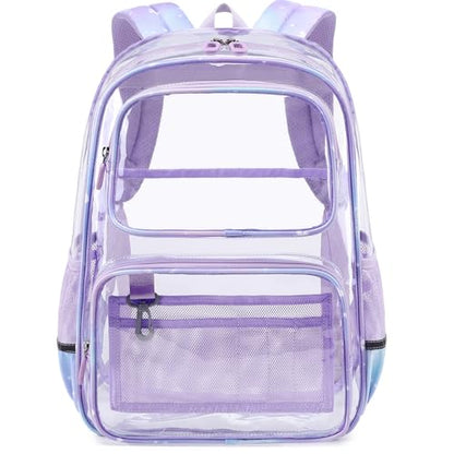 Sisipoet Clear Backpack for Girls with Cherry Blossom Print, Heavy Duty Transparent Bookbag for School, Stadium, and Concert, Purple - color: Purple