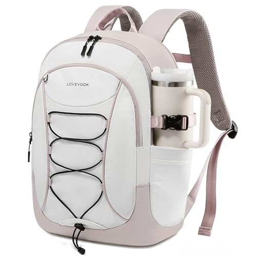 LOVEVOOK Mens Backpack with Giant Tumbler Holder Pocket,15.6 Inch Everyday Laptop Backpack Commuter Travel Work Computer Bag for Women,Casual Hiking College Teacher Back Pack Daypack,White-Beige Grey - color: White - Beige Grey(drawstring), size: 15.6 Inc