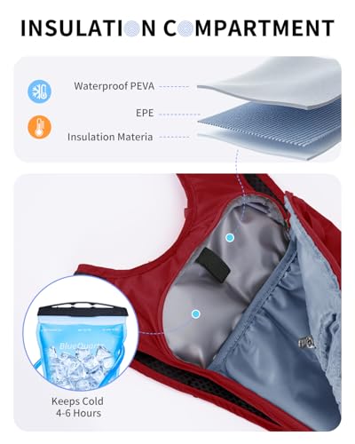 Blue Quartz Hydration Backpack with 2L Water Bladder, Hiking Water Pack with Insulated Compartment for Women Men, Lightweight Cycling Daypack with Phone Pocket, Hydration Pack for Running,Biking - color: Red