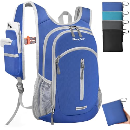 Seektop Small Hiking Backpack Expandable 12L-15L, Lightweight Packable Waterproof Daypack with Phone Pocket for Women Men - color: Navy Blue