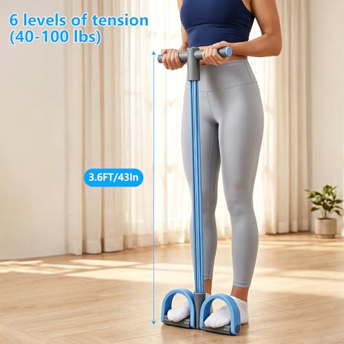 Pedal Resistance Band with Handle,4/6/8 Resistance Levels Elastic Pull Rope, Portable Fitness Bands for Leg Butt Training, Home Gym, Yoga, Pilates - size: 6 Levels（Blue）