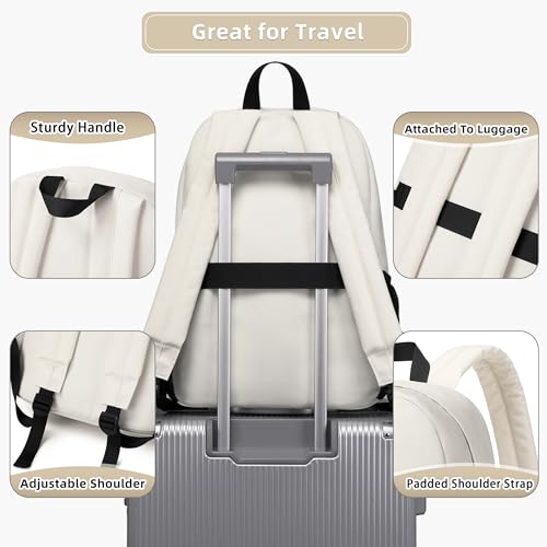 Backpack for Women Men 17 Inch Laptop Back Pack Large College Bookbag Kids Elementary Middle High School Bag for Girls Boys Teens Students Travel Work Backpacks Casual Daypack Off White - color: Off-white