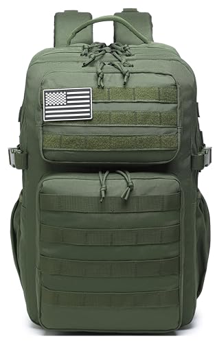 Wotony Military Tactical Backpack for Men Waterproof Daypack 3 Day Assault Pack Molle Bag with Water Bottle Holder - color: Military Green, size: 35L