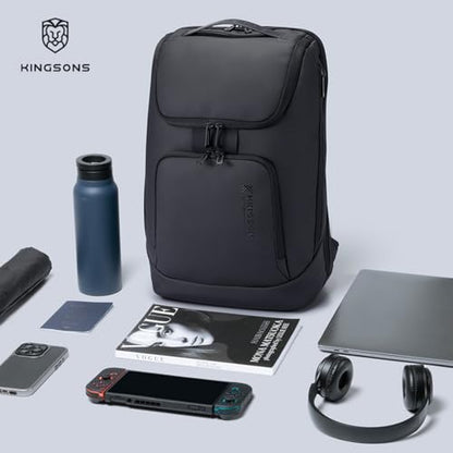 Kingsons Travel Backpack for Men, 19L Black Business Backpack with 15.6 Inch Laptop Compartment, Waterproof Polyester College Bookbag, Luggage Sleeve for Travel & Work - color: Ks24001-1