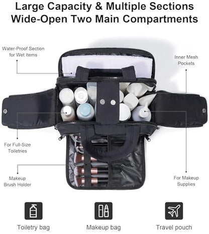 Travel Toiletry Bag, Large Wide-open Puffy Makeup Bag for Women Black - color: Black
