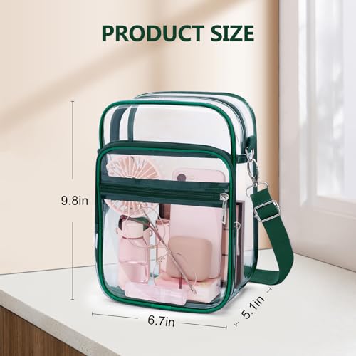 Blvornl Clear Crossbody Bag with Adjustable Shoulder Strap, Stadium Approved PVC Purse Bag, Messenger Bag - color: Green, size: Large