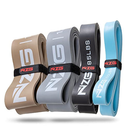 NonZero Gravity 100% Latex-Free Organic Rubber Power Resistance Bands | Compact Durable Hypoallergenic Bands for Strength Training & Workouts | 11 Levels (10 to 140 Lbs) - color: SET7 Mixed 4-Band