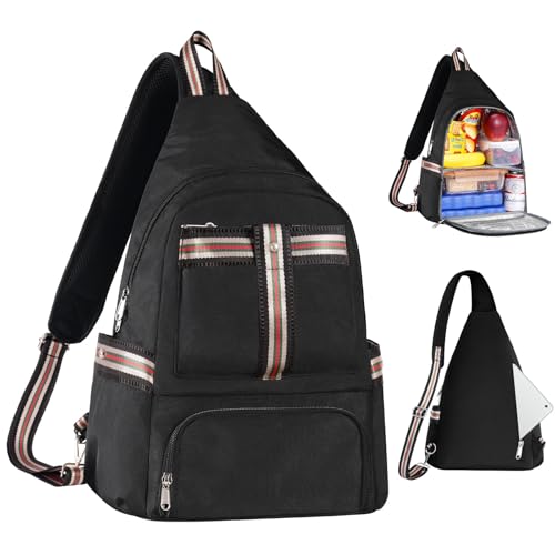 Crossbody Lunch Backpack, Double Deck Insulated Lunch Box for Men Women Adult, Leakproof Lunchbox with Side Pokets for iPad, Large Cooler Bag for Work Office Hiking Beach Picnic, Black-Pro - color: Black-pro