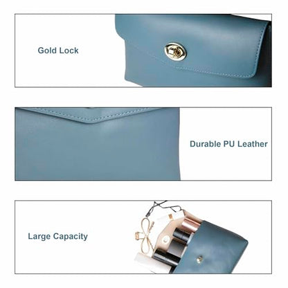 Cosmetic Bag Travel Makeup Pouch Travel Organizer, Zipper Pouch Bags for Women Vegan Leather (No Text, Dust Blue) - color: Dust Blue