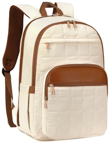 CAMTOP Work Backpack for Women, 15.6-Inch Laptop Backpack with Insulated Lunch Pocket, Lightweight Water-Resistant Quilted Computer Bag for Office, Commute, College and Travel - color: Beige Brown, size: Medium-15.6''