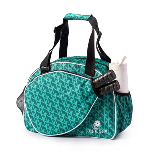 Pik’le’Ball Sport Premium Women's Pickleball Bag – Stylish and Versatile Sports Bag with Water Bottle Holder, Padded Paddle Pocket, and Spacious Design (fits 2+ Paddles!) - color: Court Couture Green