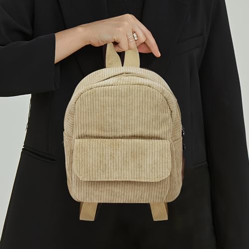 Mini Women's Backpacks, Corduroy Stylish Women Backpack for Dating, Traveling, Camping, Working, Shopping, Backpacks for Women(Beige) - color: Beige
