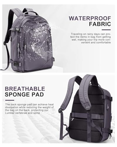 BJLFS Large Travel Backpack for Women Men,Carry On Backpack,Hiking Backpack Waterproof Outdoor Sports Rucksack Casual Work Gym Weekender Daypack Travel Essentials（simple, Purple）