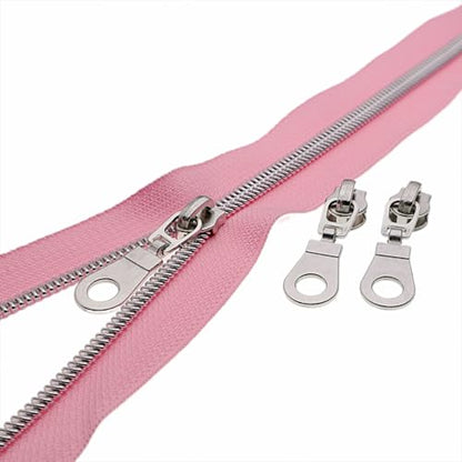 #5 Silver Metallic Nylon Coil Zippers by Yard Bulk Coil Zipper Roll 10 Yards with 25pcs Silver Pull for DIY Sewing Craft Bag(Pink) YIGUANXIN - color: Pink-Silver