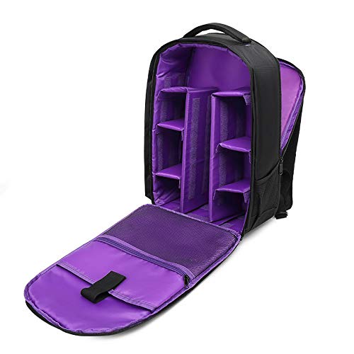 Camera SLR Bag Waterproof Large Capacity Shoulder Outdoor Photography Travel Backpack Camera Bag Case (Purple) - color: Purple