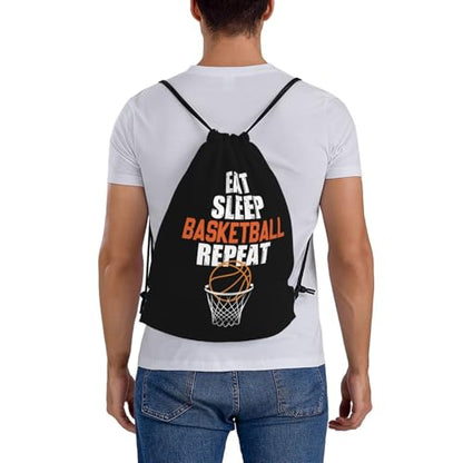 Eat Sleep Basketball Repeat Unisex Drawstring Backpack Bag Sport Gym Travel Swim Sackpack - color: Eat Sleep Basketball Repeat2