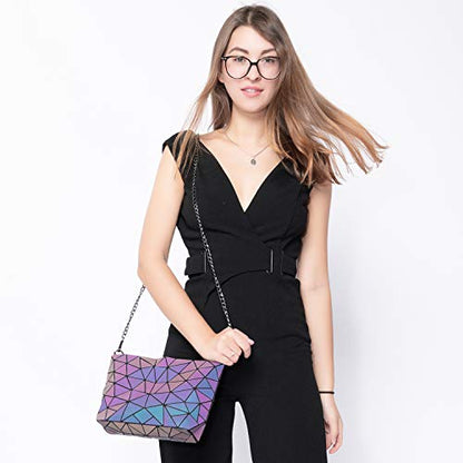 LOVEVOOK Geometric Luminous Purses and Handbags for Women Holographic Reflective Crossbody Bag Wallet - color: Medium Crossbody Bags