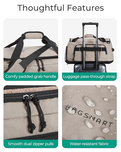 BAGSMART 4-IN-1 Gym Bag for Women Men, TSA Lightweight Duffle Bag for Travel with Shoe Compartment & Wet Pocket, 22L/30L/38L Tactical Backpack with 40oz Water Bottle Holder - color: I-Camel