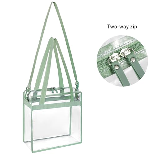 BAGAIL Clear Bags 12x6x12 Stadium Approved Clear Tote Bag with Zipper Closure Crossbody Shoulder Bag with Adjustable Strap - color: Matcha Green