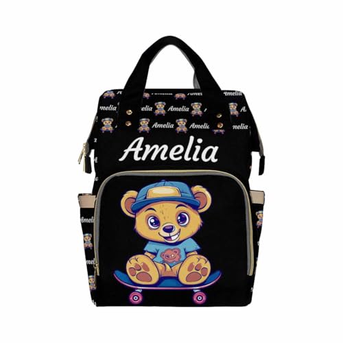 Custom Diaper Bag with Name, Personalized School Bag Cute Bear Pattern, Monogram Nappy Backpack with Thermal Pockets for Adults Kids, Large Capacity Waterproof Diaper Bag, Travel Gifts - color: Color-10