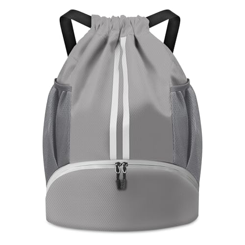 BROTOU Soccer Bags, Football Backpack, Volleyball Bag, Drawstring Backpack with Ball and Shoe Compartment, Football bags for Equipment Swim Gym Bag - color: Light Gray