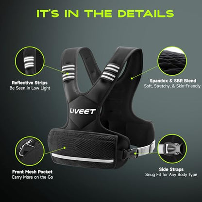 Adjustable Weighted Vest for Women Men, 4-10lb 11-20lb 20-32lb Weight Vest with 6 Ironsand Bags, Running Vest with Reflective Strips Adjustable Buckle Straps for Walking Strength Training - size: 4-10 lbs