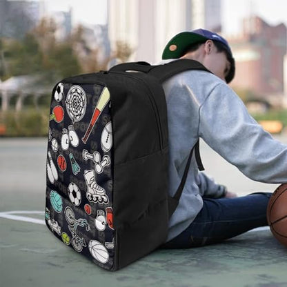 18.5in Basketball Backpack Basketball Bag with Shoe Compartment & Ball Holder, Waterproof Bag for Soccer Volleyball - color: Multi Sports Equipment Print