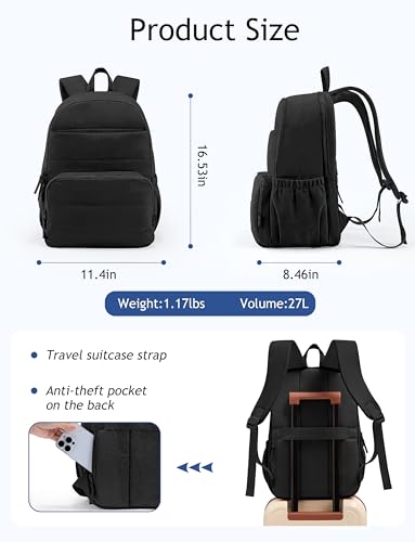 Uselike Travel Backpack for Women, 15.6 Inch Laptop Backpack, Quilted College Bookbag, Cute Work Backpacks, Water Resistant - color: Black