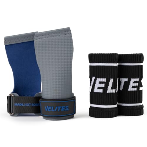 Velites - Official Crossfit® Games Quad Ultra Grips - No Chalk and Smooth Bars - Wristbands and Carry Bag Included - Pull-ups, Muscle-ups and Toes to bar - color: Grey, size: X-Large