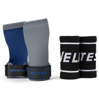 Velites - Official Crossfit® Games Quad Ultra Grips - No Chalk and Smooth Bars - Wristbands and Carry Bag Included - Pull-ups, Muscle-ups and Toes to bar - color: Grey, size: X-Large