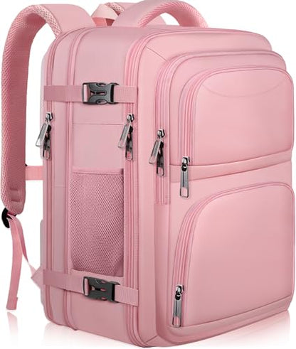 Travel Backpack for Women, 52L Carry On Backpack, Extra Large Expandable Travel Bag, 18.4 Inch TSA Flight Approved Luggage Personal Item Size with USB, Teacher Business Daypack, Pink - color: Pink